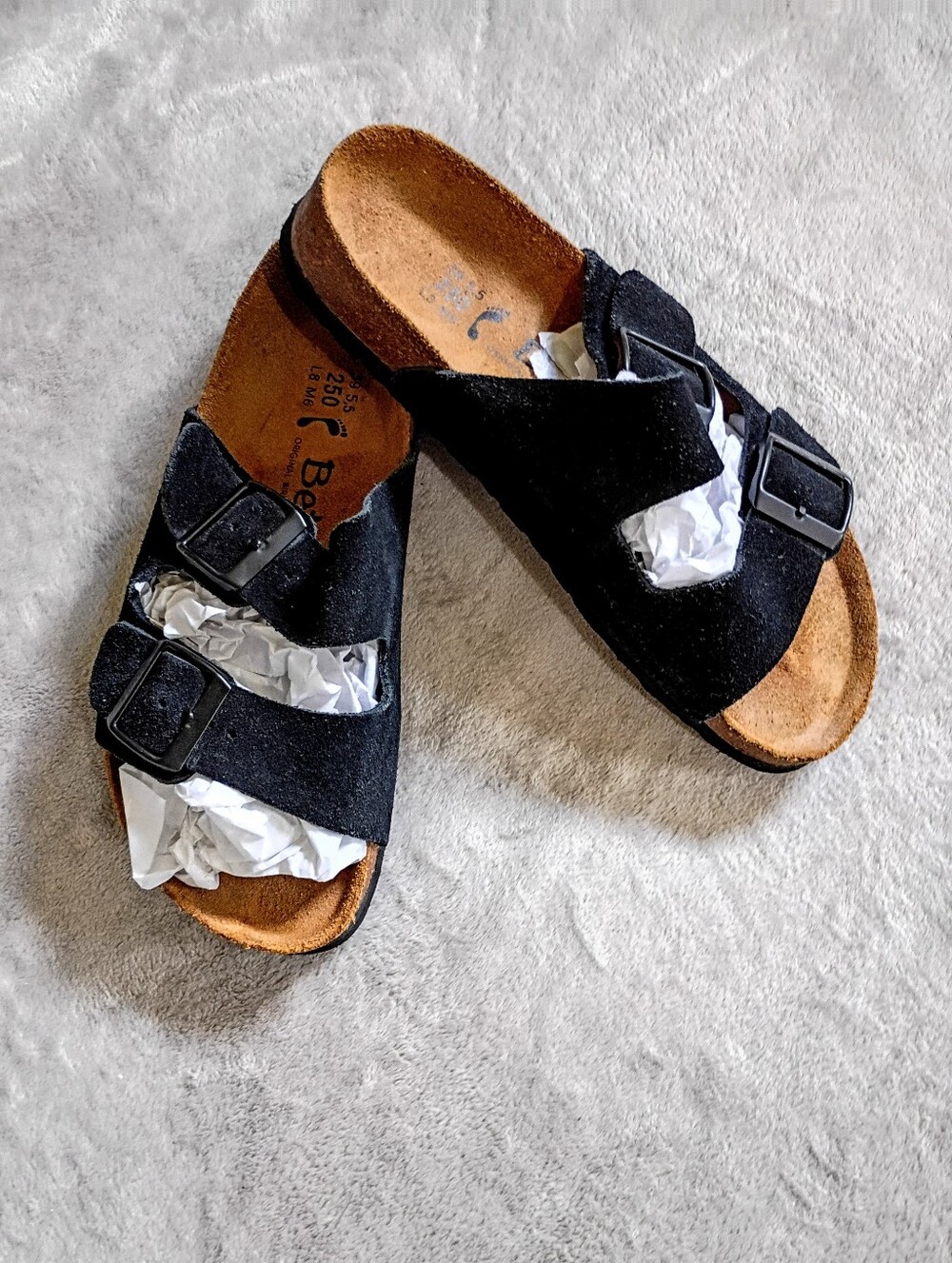 Birkis Betula Black Suede Arizona Footbed Sandal No Toe Jam 39 8 8.5 Med/Narrow